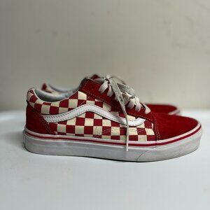 Vans Women's 8.5 Old Skool Primary Checkerboard Racing Red White Suede Shoes